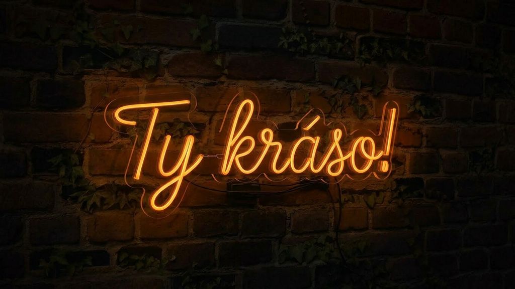 Ty kráso! LED neonový nápis - český výraz jako svítící dekorace na zeď | Omineo