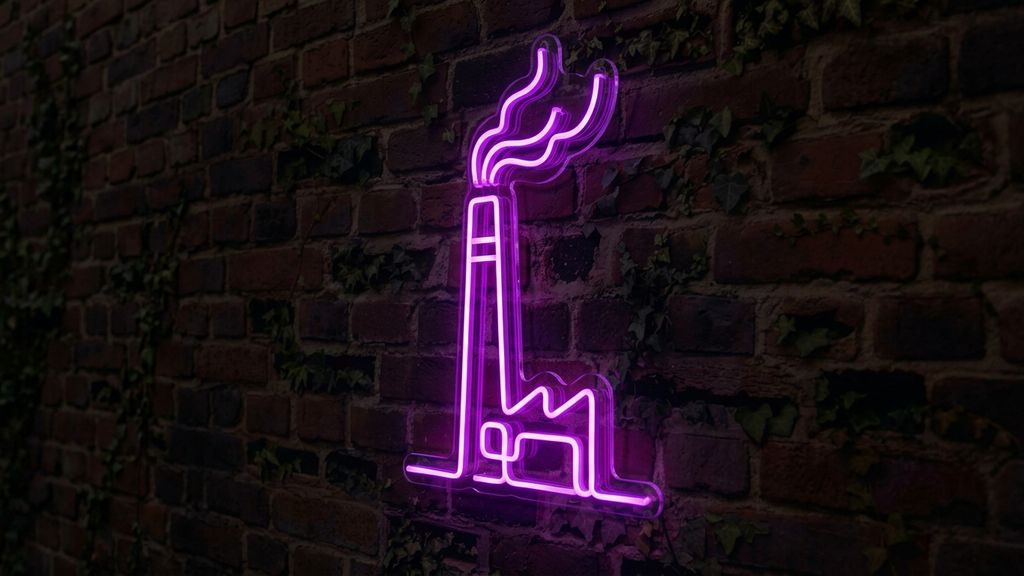 Tovární komín LED neon - industriální motiv jako svítící dekorace | Omineo
