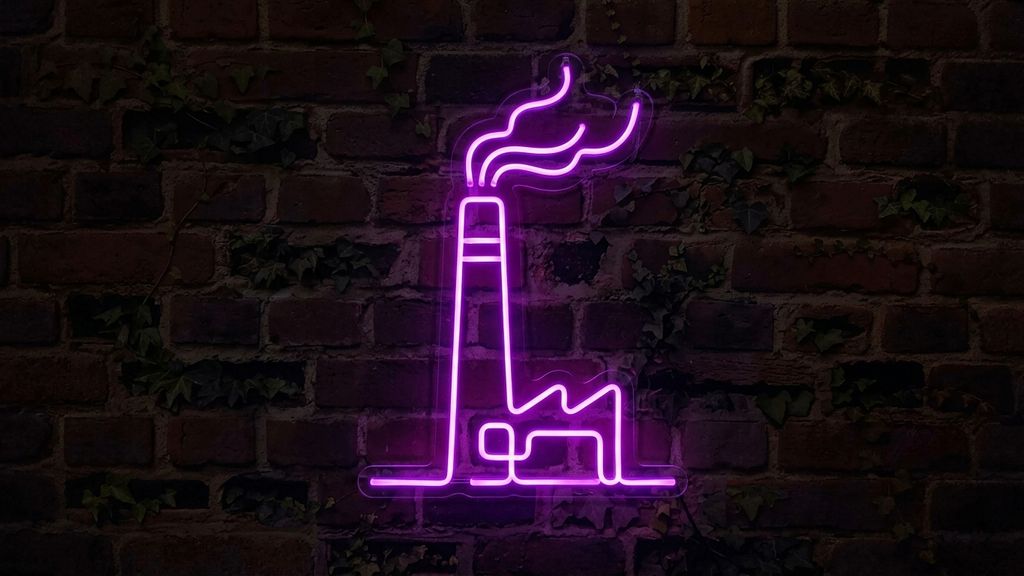 Tovární komín LED neon - industriální motiv jako svítící dekorace | Omineo